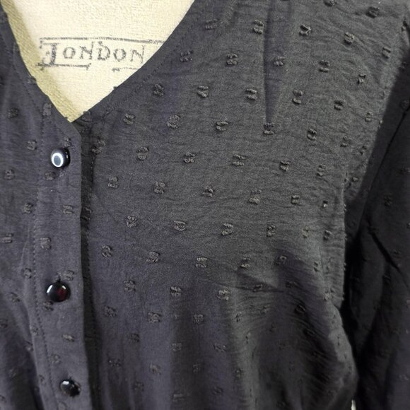 Black Maxi Dress Women L Black Swiss Dot Long Sleeve Ruffle Cottage Prairie NEW - Picture 7 of 14